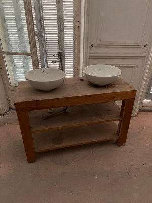 Meuble double vasque en bois massif