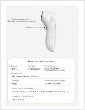 Thermomètre Infrarouge frontale Sans contact ADULTE/ENFANT