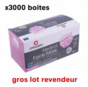 Lot 3000 boîtes masques chirurgicaux rose opharm