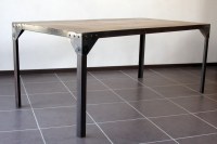Table à manger industrielle acier et bois 160x90