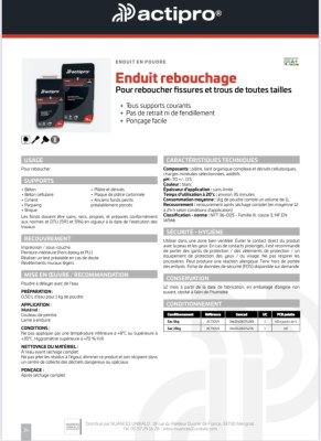 Enduit de garnissage garnissant