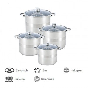 Batterie de cuisine 8 pièces profond en inox - Marmite à soupe, 22cm (6.5L) - 24cm (8...)