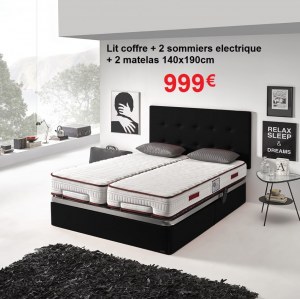 DIRECT GROSSISTE LIT COFFRE + 2 sommiers ÉLECTRIQUES + 2 matelas VISCO MEMORY
