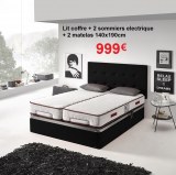 DIRECT GROSSISTE LIT COFFRE + 2 sommiers ÉLECTRIQUES + 2 matelas VISCO MEMORY