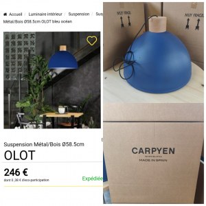 Lot luminaire Suspension métal et bois de hêtre