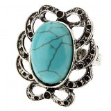 Creux ondulés tranchant Silver Ring réglable Turquoise