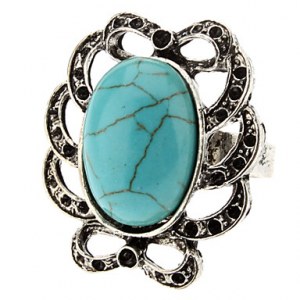 Creux ondulés tranchant Silver Ring réglable Turquoise