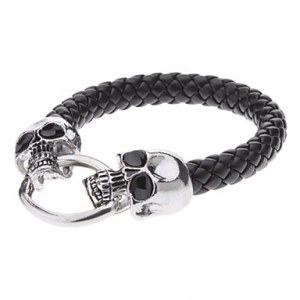 Double T��te de Fantôme Cuir Bracelet en alliage