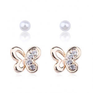 Papillon alliage en forme de zircon Boucles d'oreilles perle Set