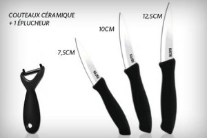 Set de couteaux en céramique blanc Katsu + éplucheur
