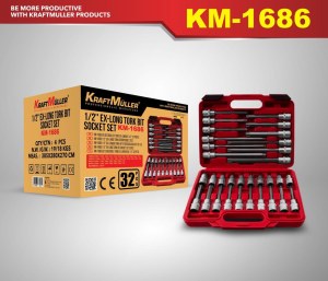 COFFRET DE DOUILLES TORX LONGUES 1/2" KM-1686