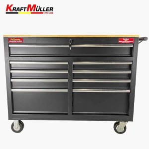 SERVANTE D'ATELIER NOIR 9 TIROIRS AVEC PLAN DE TRAVAIL EN BOIS KM-4310