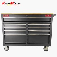 SERVANTE D'ATELIER NOIR 9 TIROIRS AVEC PLAN DE TRAVAIL EN BOIS KM-4310