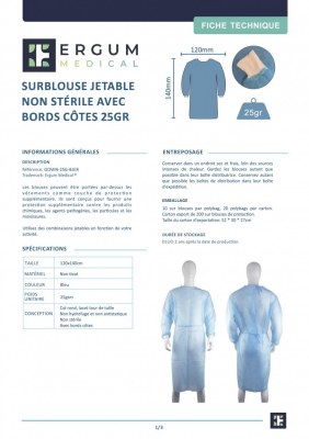 Sur blouses a usage unique 25 GSM avec Bord cotes