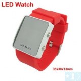 Montre LED mirroir avec bracelet en silicone- Rouge, blanc
