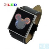 Mignon multicolore 34 LED Binary numérique bracelet en cuir noir