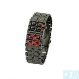 Lady Desgin carbonisé Steel LED Binary montre-bracelet noir avec le rouge affichage lum...