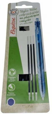 ESQUISE, stylo bleu à bille, rétractable +3 recharges