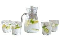 MICHEL SERVAN , Ensemble carafe & verres (en verre martelé)