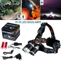 Lampe torche frontale 3 LED avec batterie et chargeur