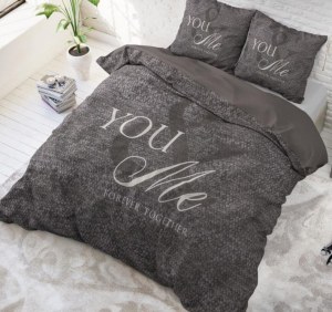 "Love for You&Me" Gris Set 2/3 pcs Parure de Lit 100% Coton Housse de Couette+Taie d'Or...
