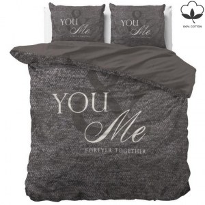"Love for You&Me" Gris Set 2/3 pcs Parure de Lit 100% Coton Housse de Couette+Taie d'Or...