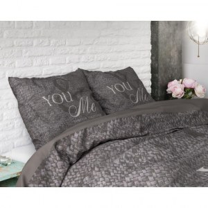 "Love for You&Me" Gris Set 2/3 pcs Parure de Lit 100% Coton Housse de Couette+Taie d'Or...