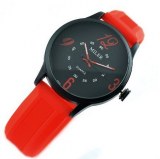Montre fantaise noir et rouge, bracelet en silicone