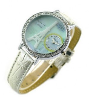 Montre femme de marque Miler, avec bracelet en cuir veritable et cadran tour Eiffel