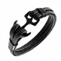 Bracelet cuire ancre acier boite cadeau