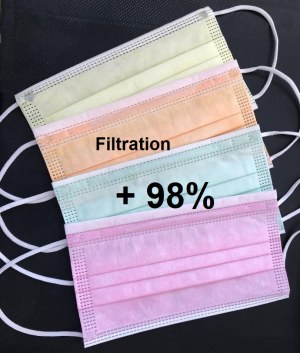 400 MASQUES MEDICAUX TYPE IIR 4 COULEURS JAUNE/ VERT/ ORANGE/ ROSE