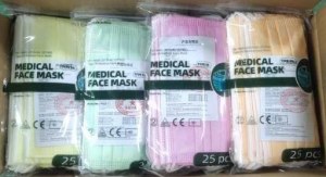 400 MASQUES MEDICAUX TYPE IIR 4 COULEURS JAUNE/ VERT/ ORANGE/ ROSE
