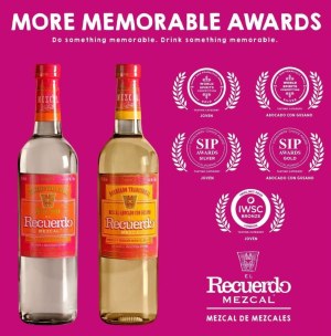 Vente d'un lot de mezcal 100% Agave Espadin El Recuerdo 40% Joven con gusano