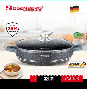 SAUTOIR Faitout - Revêtement pierre de GREBLON - Couvercle en verre poignet silicone