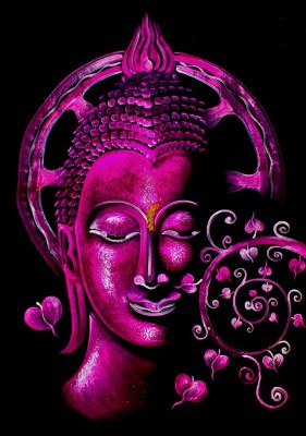 Lot de 19 toiles Bouddha artisanales – Magenta & Blanc – 100×70 cm – Neuves