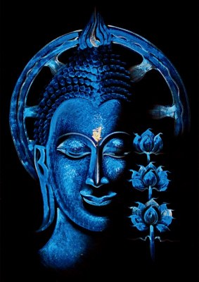 Lot de 22 toiles Bouddha artisanales – Bleu & Blanc – 100×70 cm – Neuves