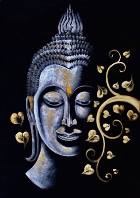 Lot de 16 toiles Bouddha artisanales – Blanc & Or – 100×70 cm – Neuves