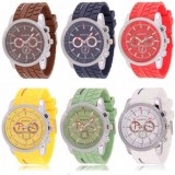 Montre uni Geneva, bracelet silicone, 6 couleurs, large cadran 4,5cm lot de 90