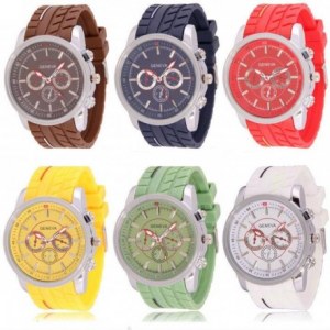 Montre uni Geneva, bracelet silicone, 6 couleurs, large cadran 4,5cm lot de 90
