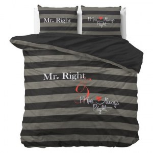 "Mr & Mrs Always" Anthracite Set 2/3 pcs Parure de Lit 100% Coton Housse de Couette+Tai...