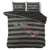 "Mr & Mrs Always" Anthracite Set 2/3 pcs Parure de Lit 100% Coton Housse de Couette+Tai...