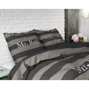 "Mr & Mrs Always" Anthracite Set 2/3 pcs Parure de Lit 100% Coton Housse de Couette+Tai...