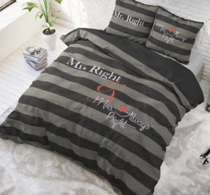 "Mr & Mrs Always" Anthracite Set 2/3 pcs Parure de Lit 100% Coton Housse de Couette+Tai...