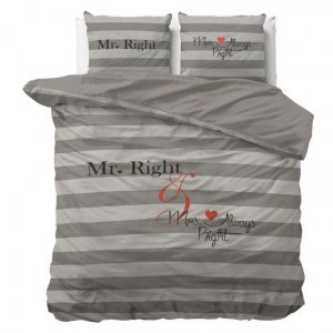 "Mr&Mrs Always" Gris Set 2/3 pcs Parure de Lit 100% Coton Housse de Couette+Taie d'Orei...