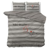 "Mr&Mrs Always" Gris Set 2/3 pcs Parure de Lit 100% Coton Housse de Couette+Taie d'Orei...
