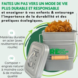 Lot de 130 bacs à déchets alimentaires 3 L en acier, neufs, avec filtre à charbon