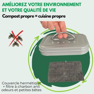 Lot de 130 bacs à déchets alimentaires 3 L en acier, neufs, avec filtre à charbon