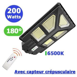 Lampadaire solaire extérieur de rue / parking - Série POWER ULTRA - Rendu 200 Watts -...