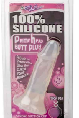 PRIME HEAD 100% PLUG ANAL EN SILICONE, AVEC PIED D'ASPIRATION, TRANSPARENT, 14CM