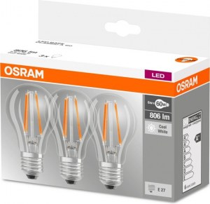 Osram - Lot de 3 Ampoules LED Filament Standard - Culot E27 - 6.5W Equivalent 60W